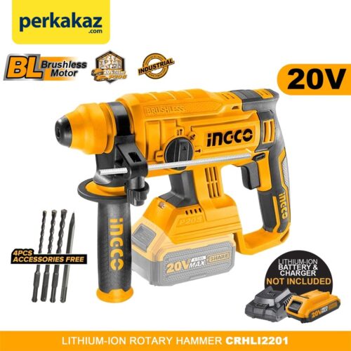INGCO CRHLI2201 Industrial Lithium-Ion Cordless Rotary Hammer Drill BRUSHLESS MOTOR 20V P20S